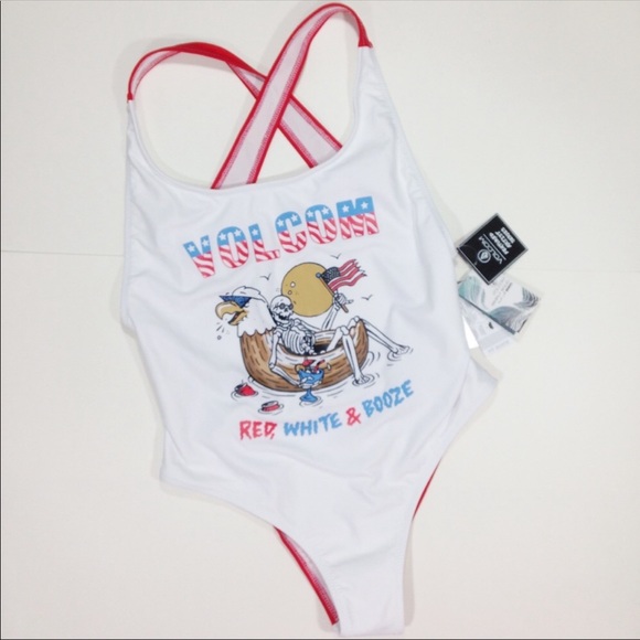 Volcom Red White & Booze One Piece Bathing Suit S - Picture 3 of 5
